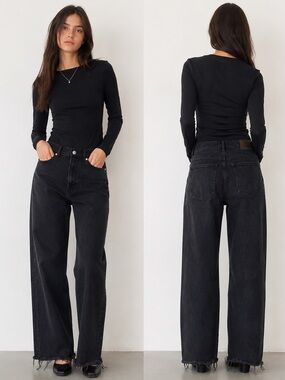 Everlane The Way Black Wide-Leg 90’s Grunge Organic Cotton High Rise Jeans Sz 30